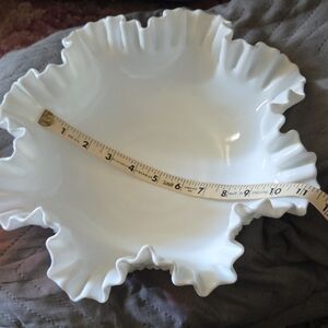 White Ruffled Ceramic Bowl Fenton 11 1/2